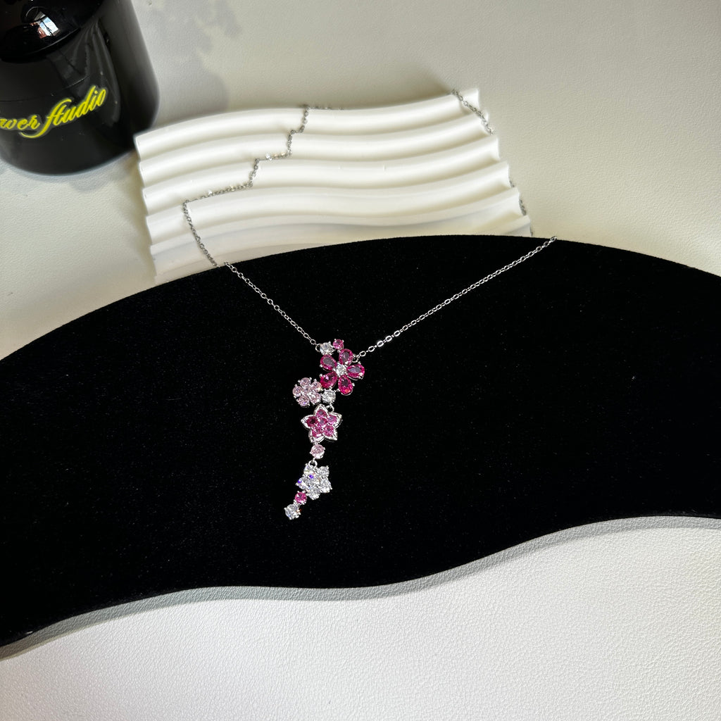 Ruby Red Corundum Jewelry Set - Earrings, Bracelet & Necklace Suite | Floral Design Luxury Women's Jewelry - Pale Luna Jewelry