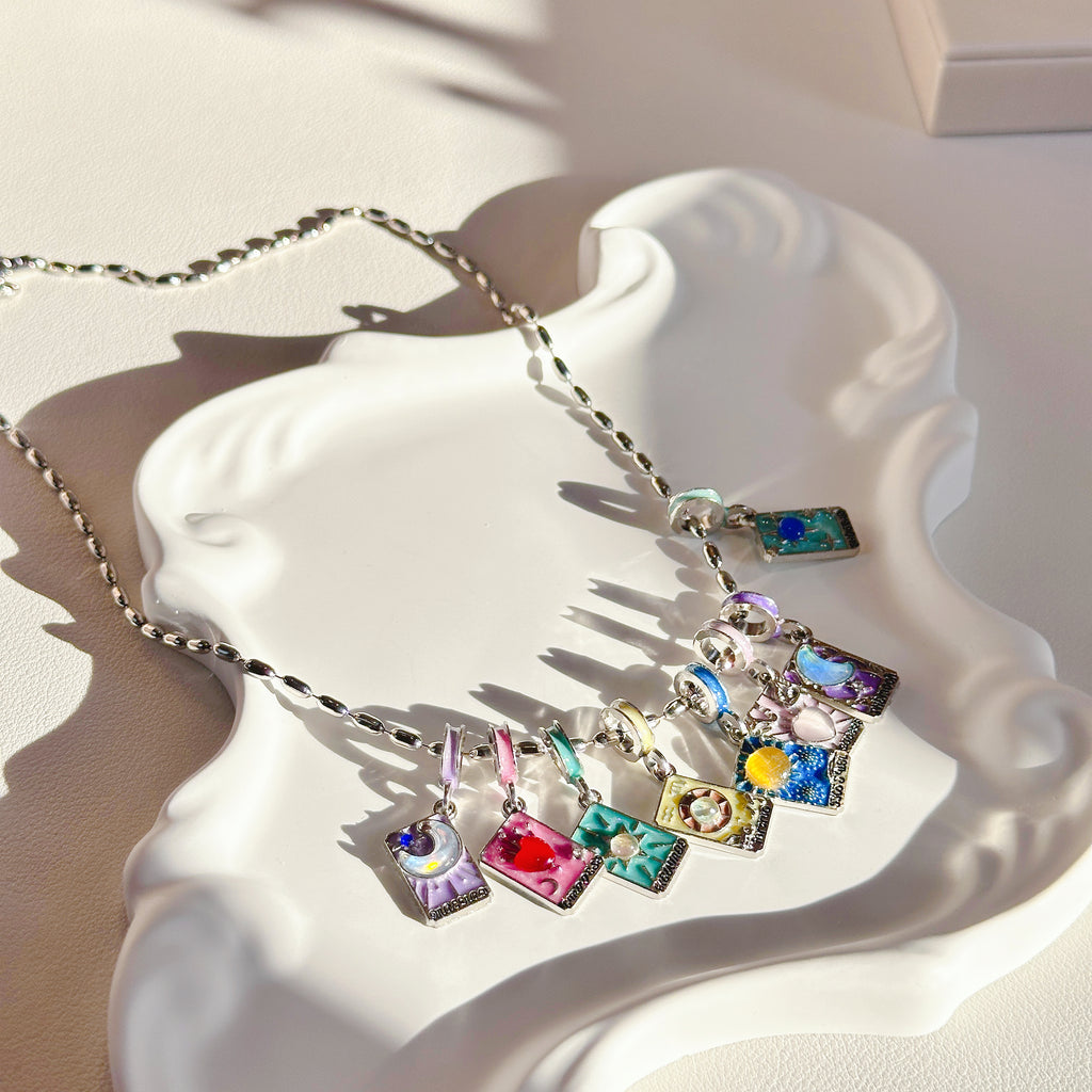 The Wheel of Fortune Pendant | Sun & Heart Tarot Necklace with Enamel Detail