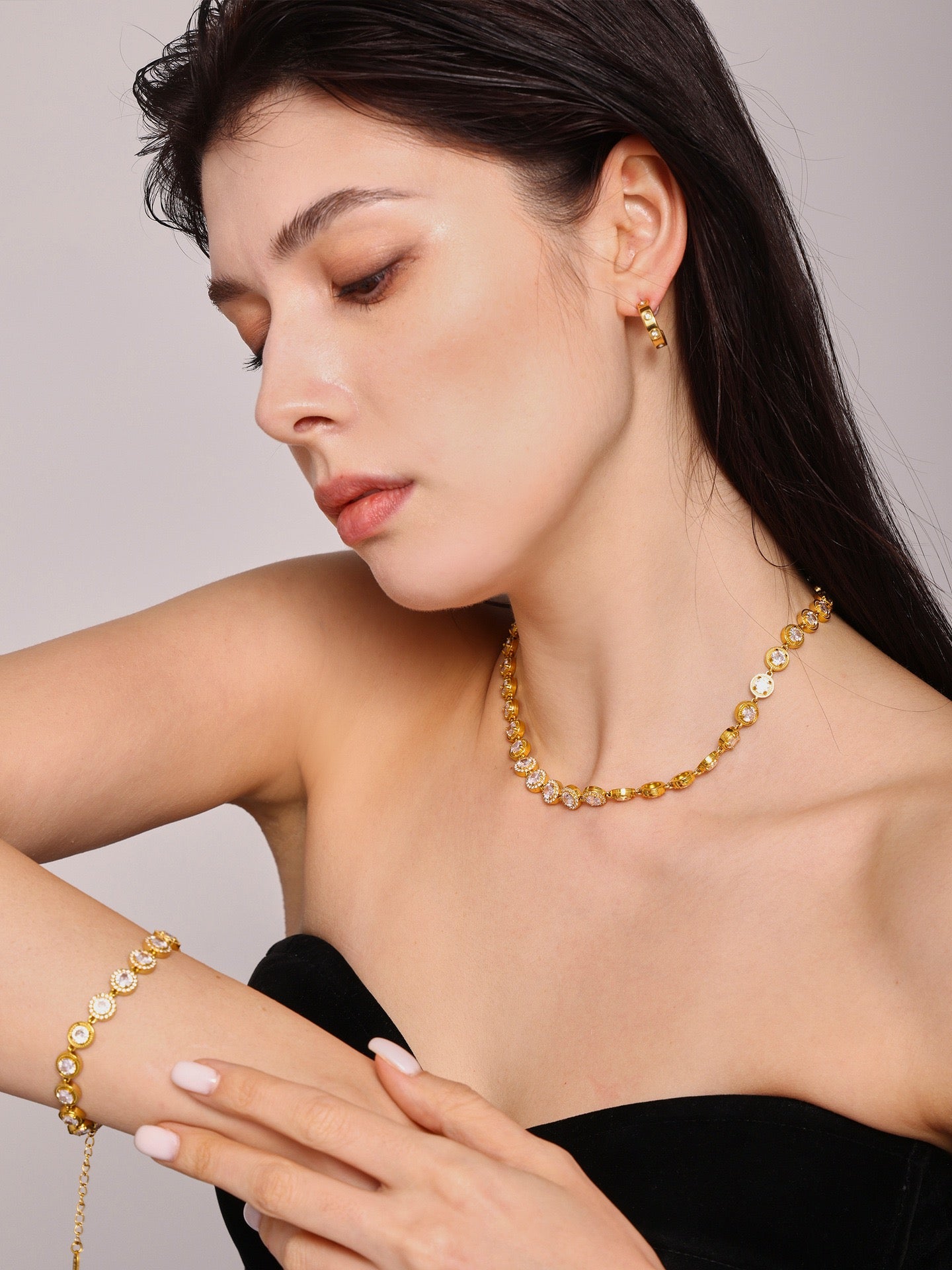 The Linear Light Set - Diamond-Cut Necklace & Bracelet in Gold or Steel