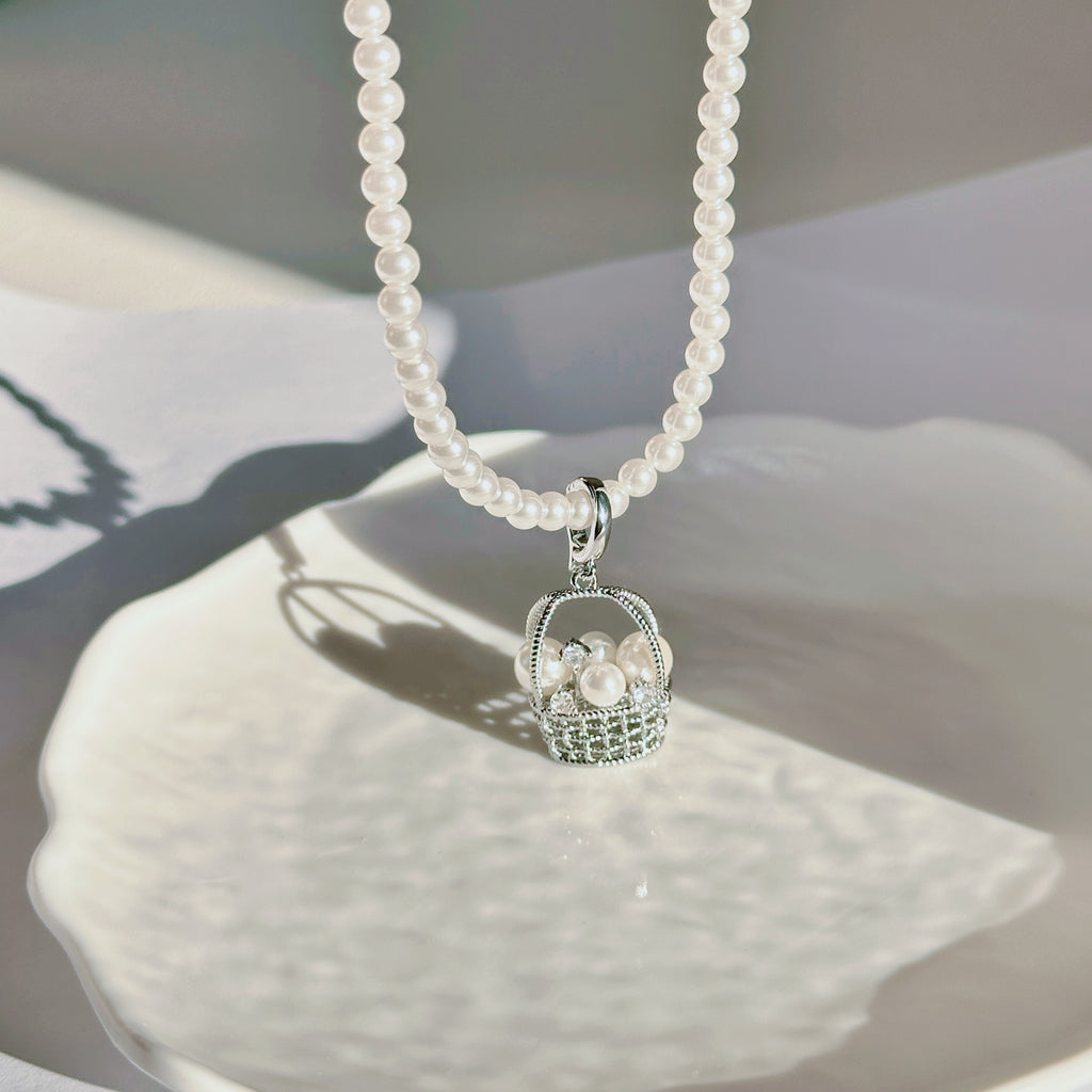 The Fortune Basket Necklace - Baroque Pearl Accent, Layering Chain - Pale Luna Jewelry