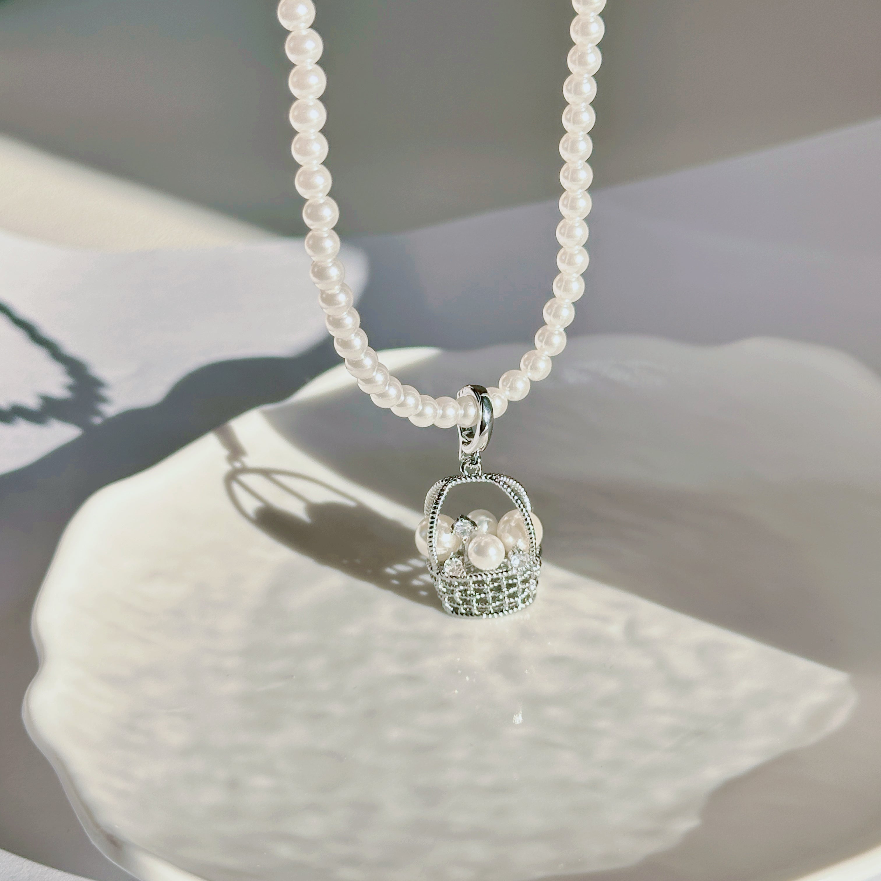 The Fortune Basket Necklace - Baroque Pearl Accent, Layering Chain - Pale Luna Jewelry