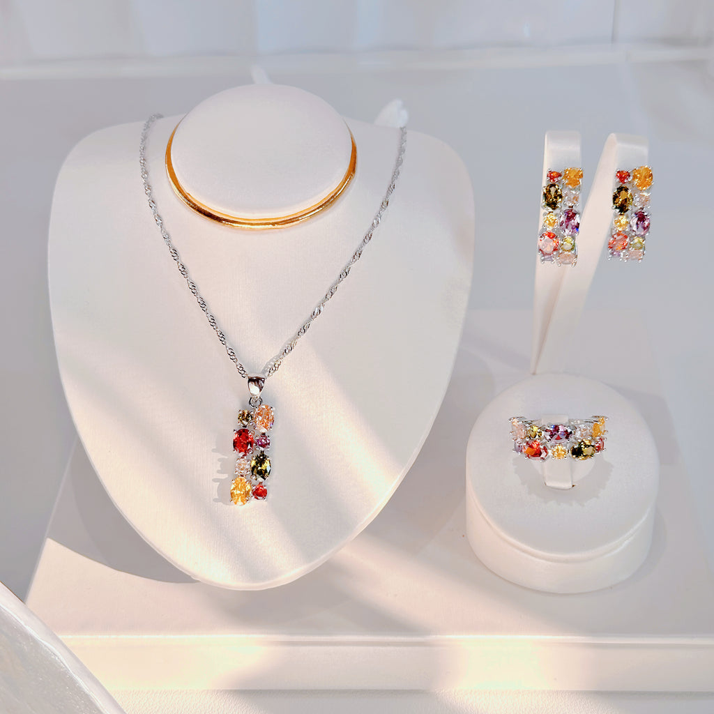 Everyday Silver Jewelry Set - Minimalist Necklace, Earrings & Ring Trio | Modern Simple Style