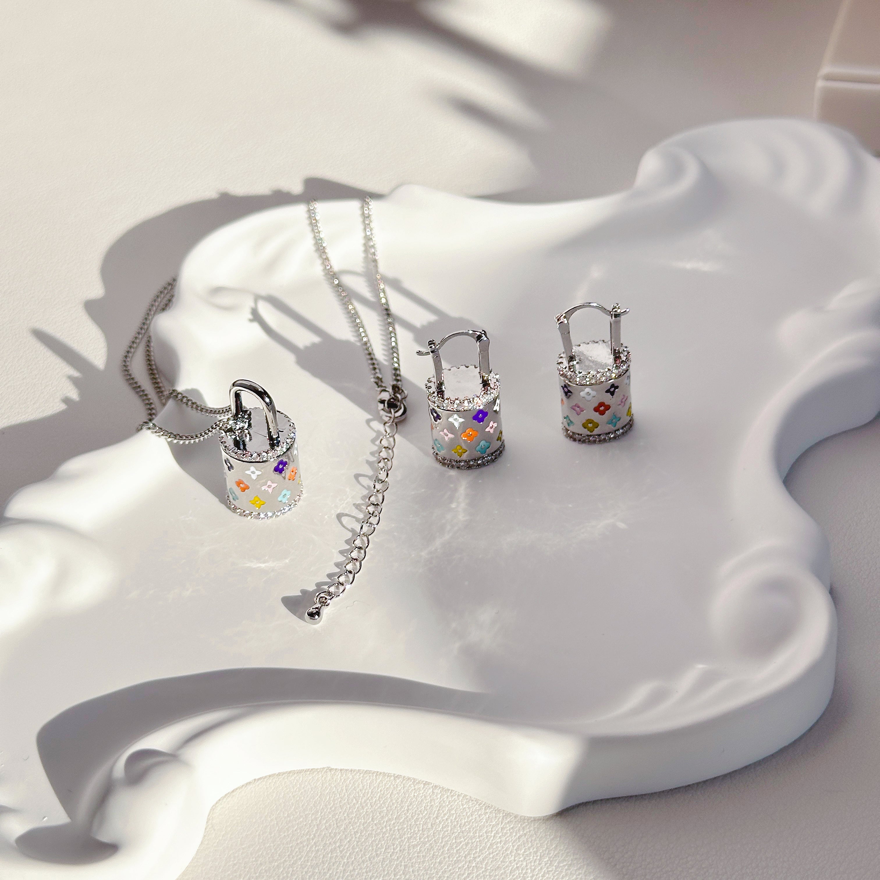 The Enchanted Clover Charm Set | Pavé Necklace & Earrings in 18K Gold/ Silver