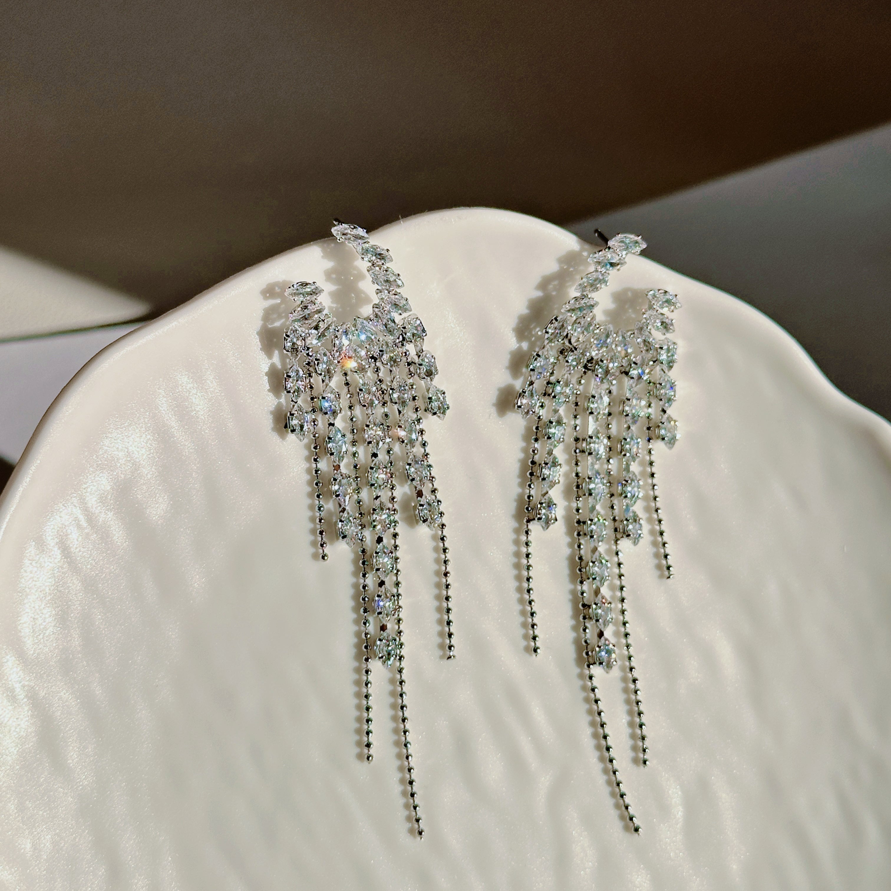 The Cascade Earrings - Architectural Fringe in Full Pavé - Pale Luna Jewelry
