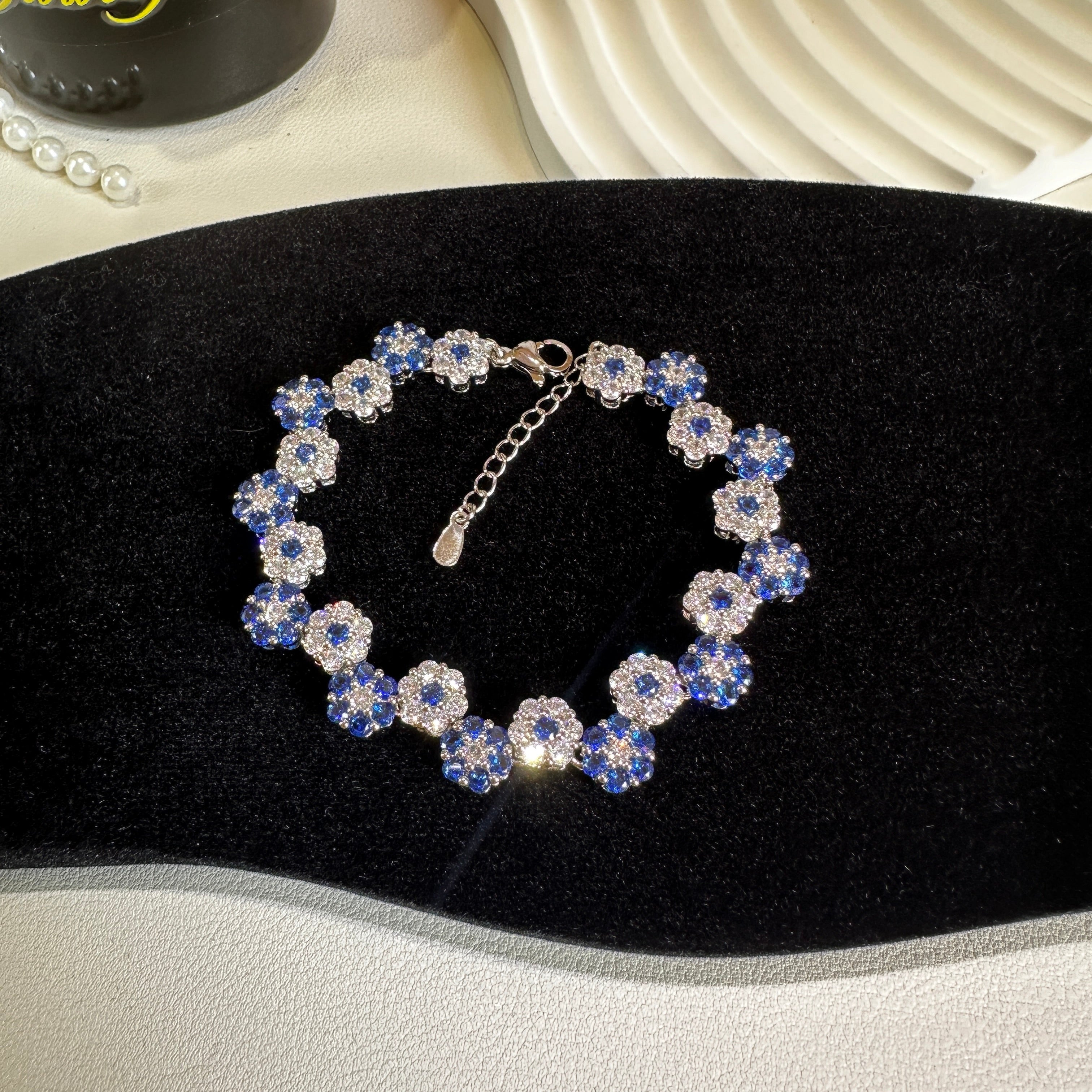 Two-Tone Jewelry Gift Set - Blue and White Stone Necklace with Matching Bracelet - Pale Luna Jewelry