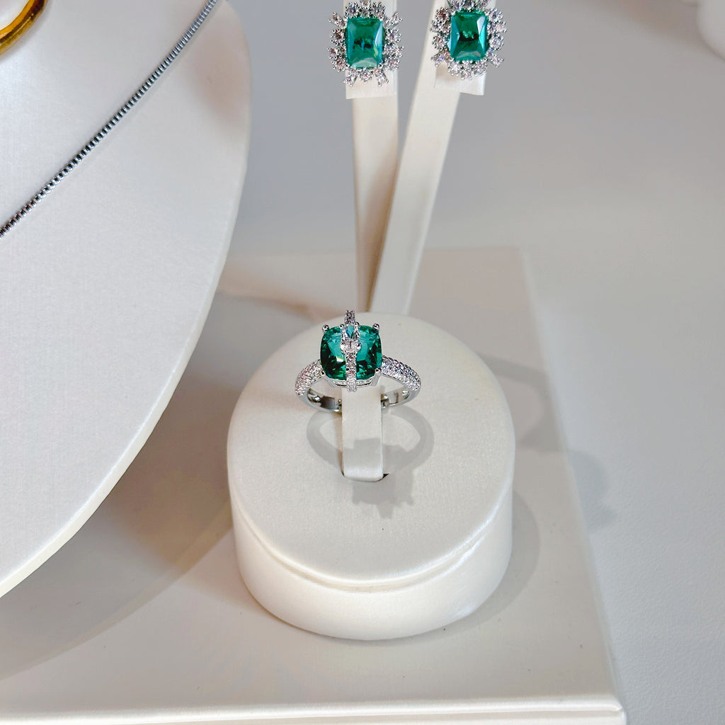 Geometric Ice & Crystal Jewelry Set - Titanium Steel Necklace, Earrings & Cubic Zircon Ring | Modern Blue Collection - Pale Luna Jewelry