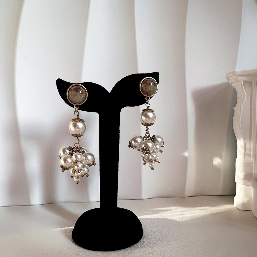Vintage Grape Pearl Earrings - 10cm Long Drop Earrings with Baroque Pearls | 1920s Inspired Jewelry - Pale Luna Jewelry
