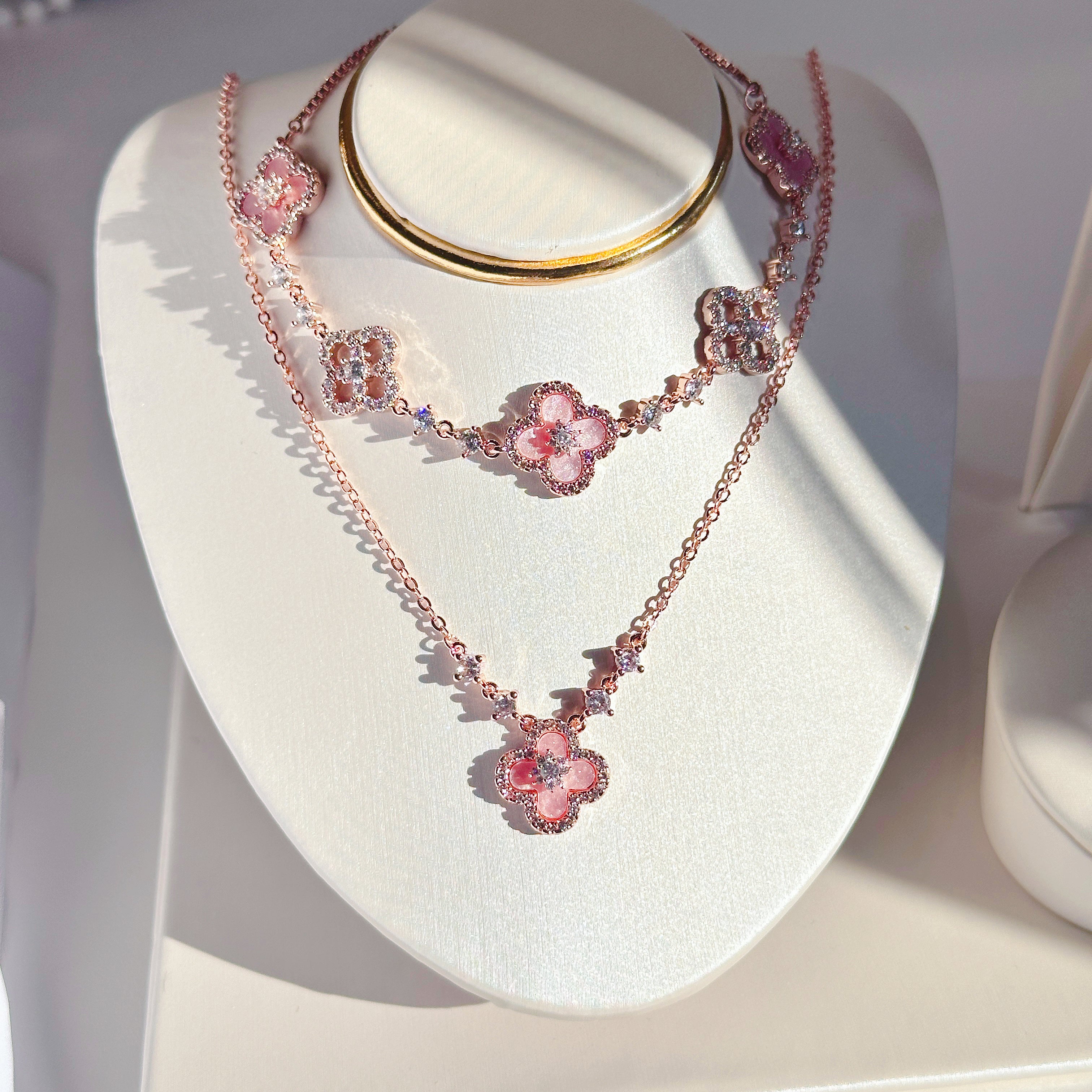 Lucky Four Leaf Clover Jewelry Set | S925 Sterling Silver Earrings & Necklace & Bracelet