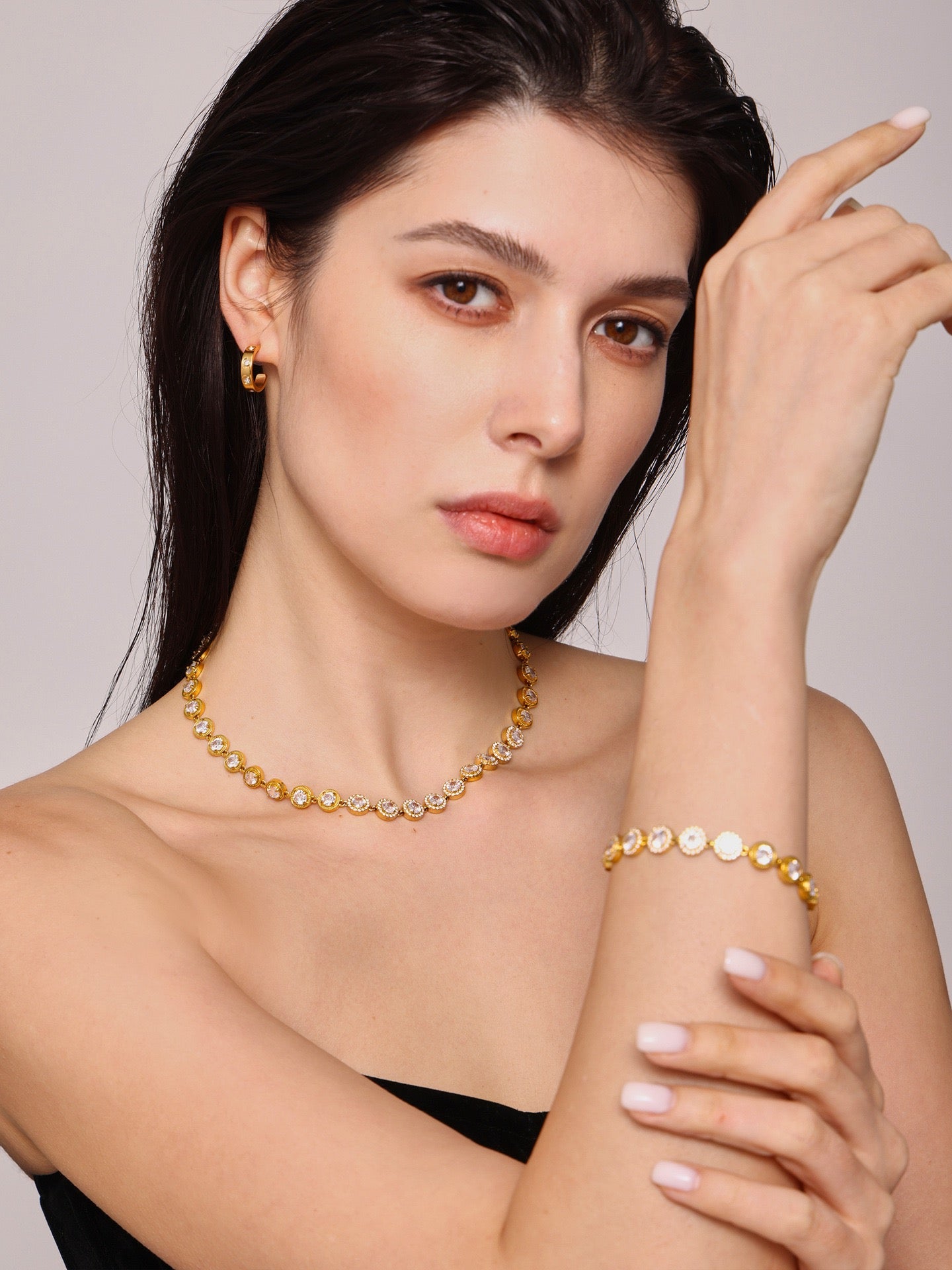 The Linear Light Set - Diamond-Cut Necklace & Bracelet in Gold or Steel