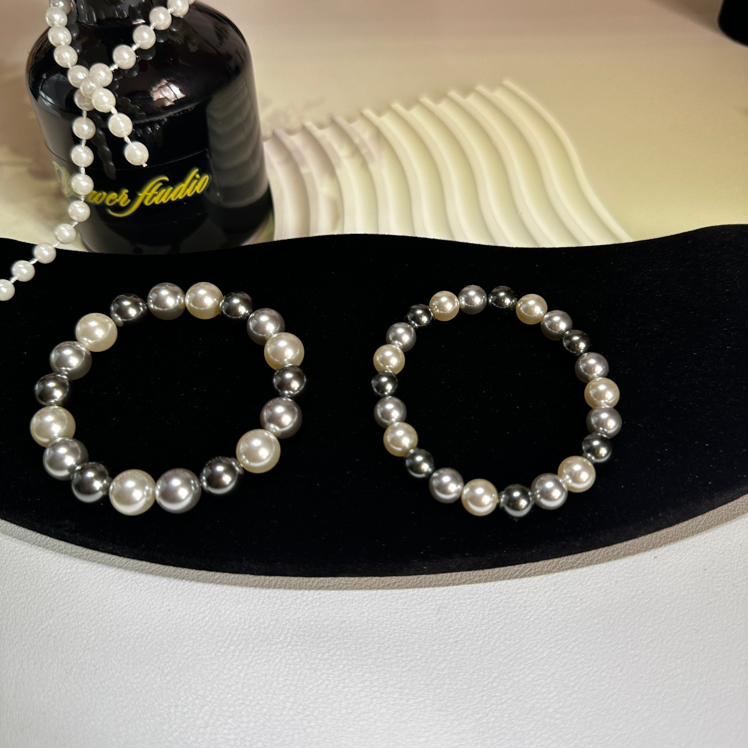 Black White Gray Pearl Bracelet - Mixed Size 8mm & 10mm Cultured Pearls on Elastic Cord | One-Size Fits Most - Pale Luna Jewelry