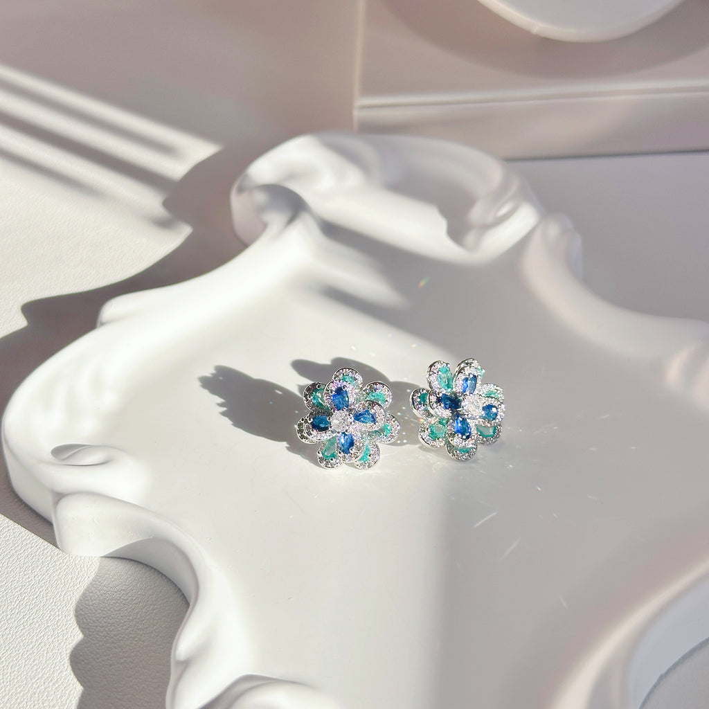 The Dainty Bloom Studs - Multi-Color Zirconia Flower Earrings in Sterling Silver