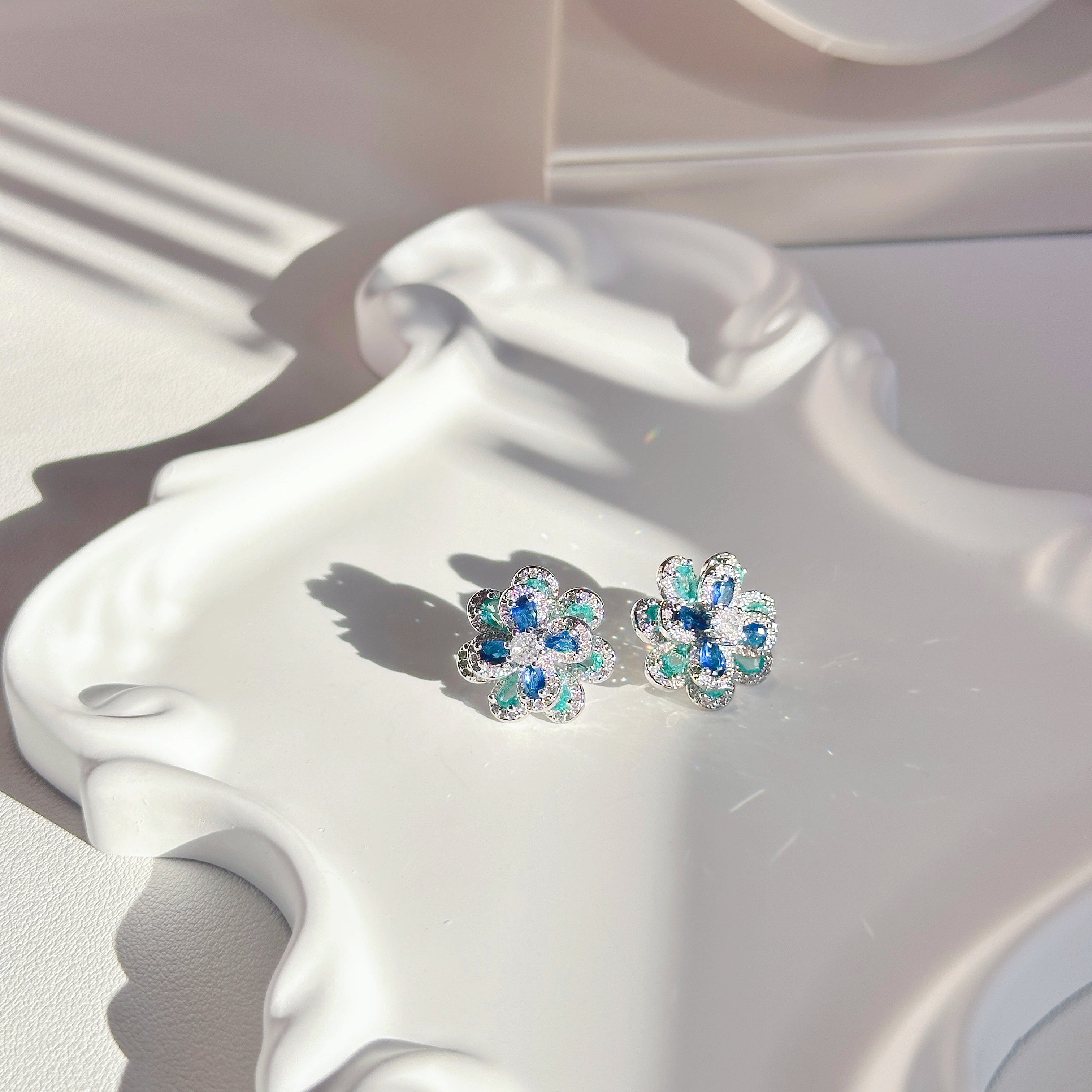 The Dainty Bloom Studs - Multi-Color Zirconia Flower Earrings in Sterling Silver