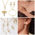 The Gilded Cross Suite - 4-Piece Vintage Necklace, Bracelet, Earrings & Ring Set