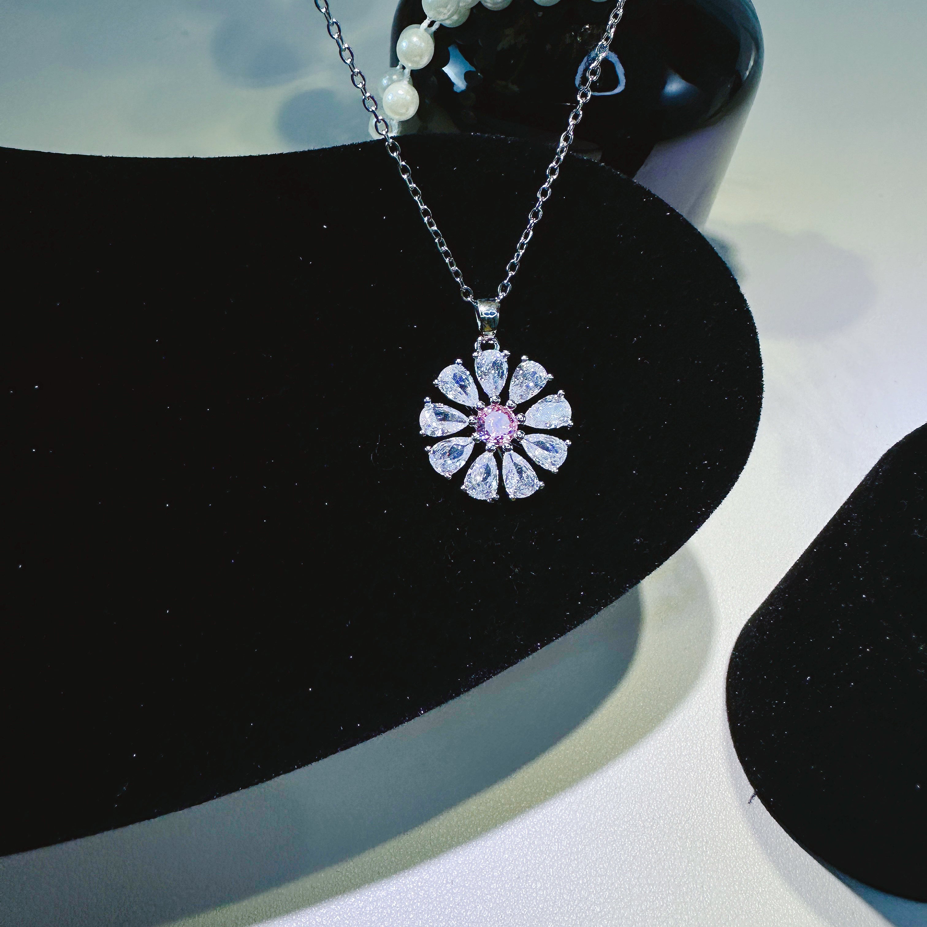 Titanium Steel Sunflower Jewelry Set - Necklace, Stud Earrings & Ring with Zircon | Minimalist Floral Trio - Pale Luna Jewelry