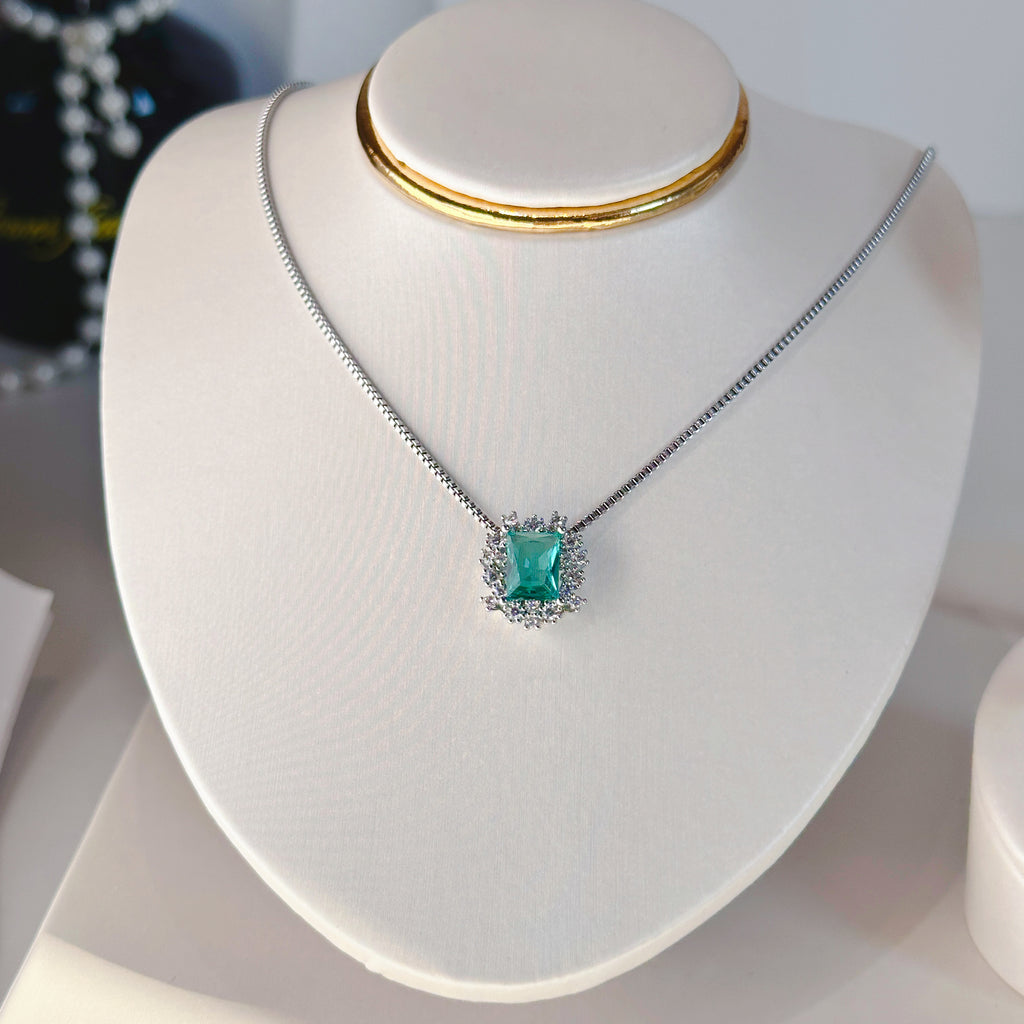 Geometric Ice & Crystal Jewelry Set - Titanium Steel Necklace, Earrings & Cubic Zircon Ring | Modern Blue Collection - Pale Luna Jewelry