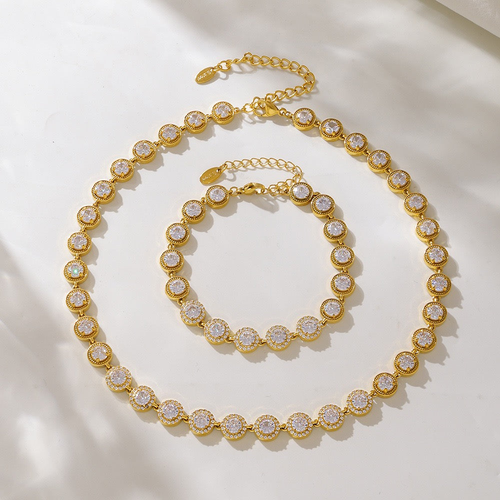 The Linear Light Set - Diamond-Cut Necklace & Bracelet in Gold or Steel
