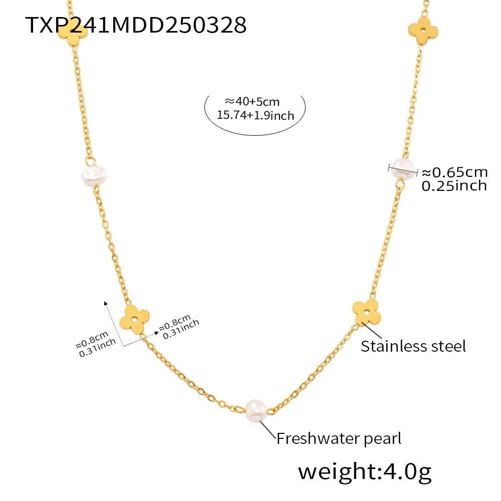 The Pearl Chain Blossom Set - Freshwater Pearl & Floral Link Necklace & Bracelet