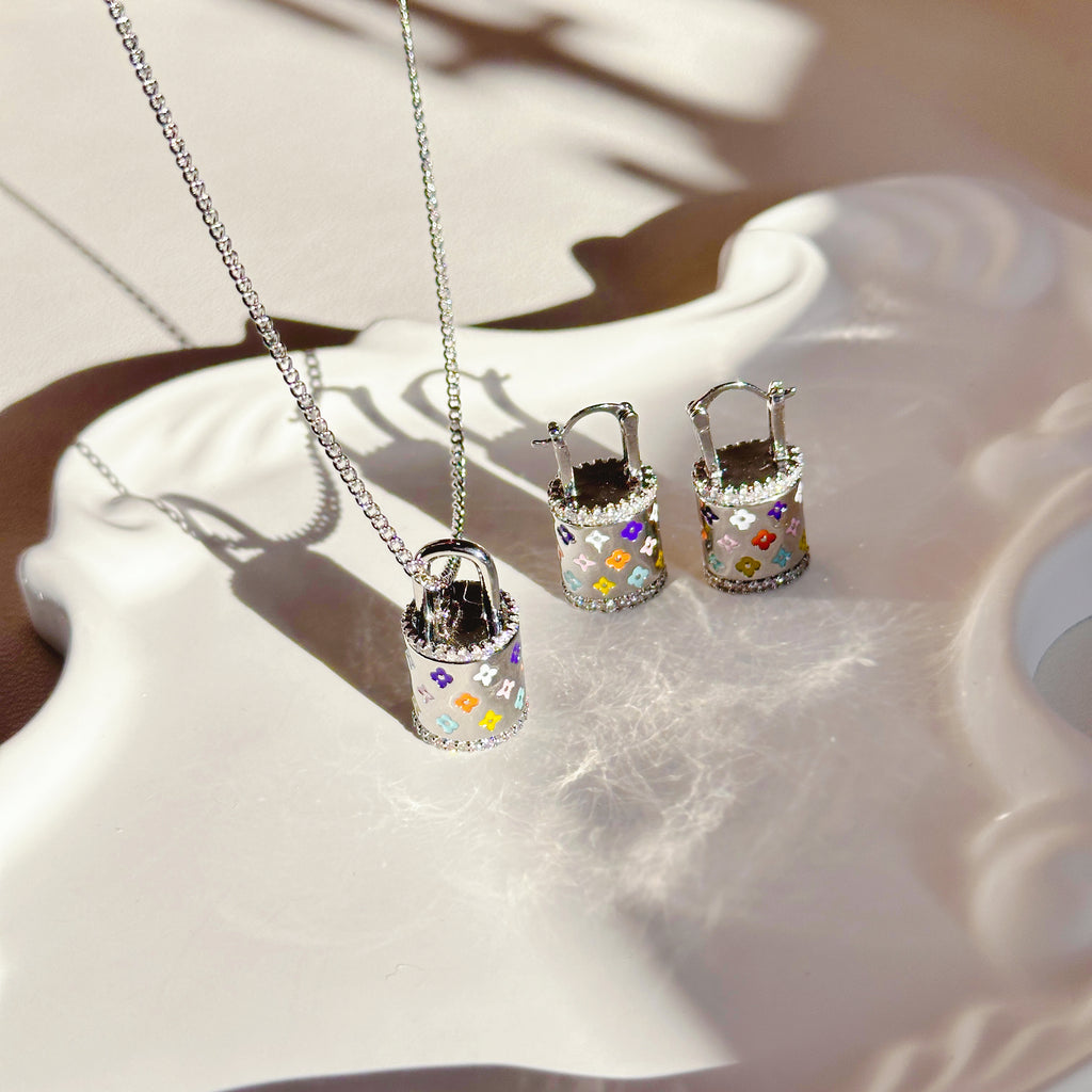 The Enchanted Clover Charm Set | Pavé Necklace & Earrings in 18K Gold/ Silver
