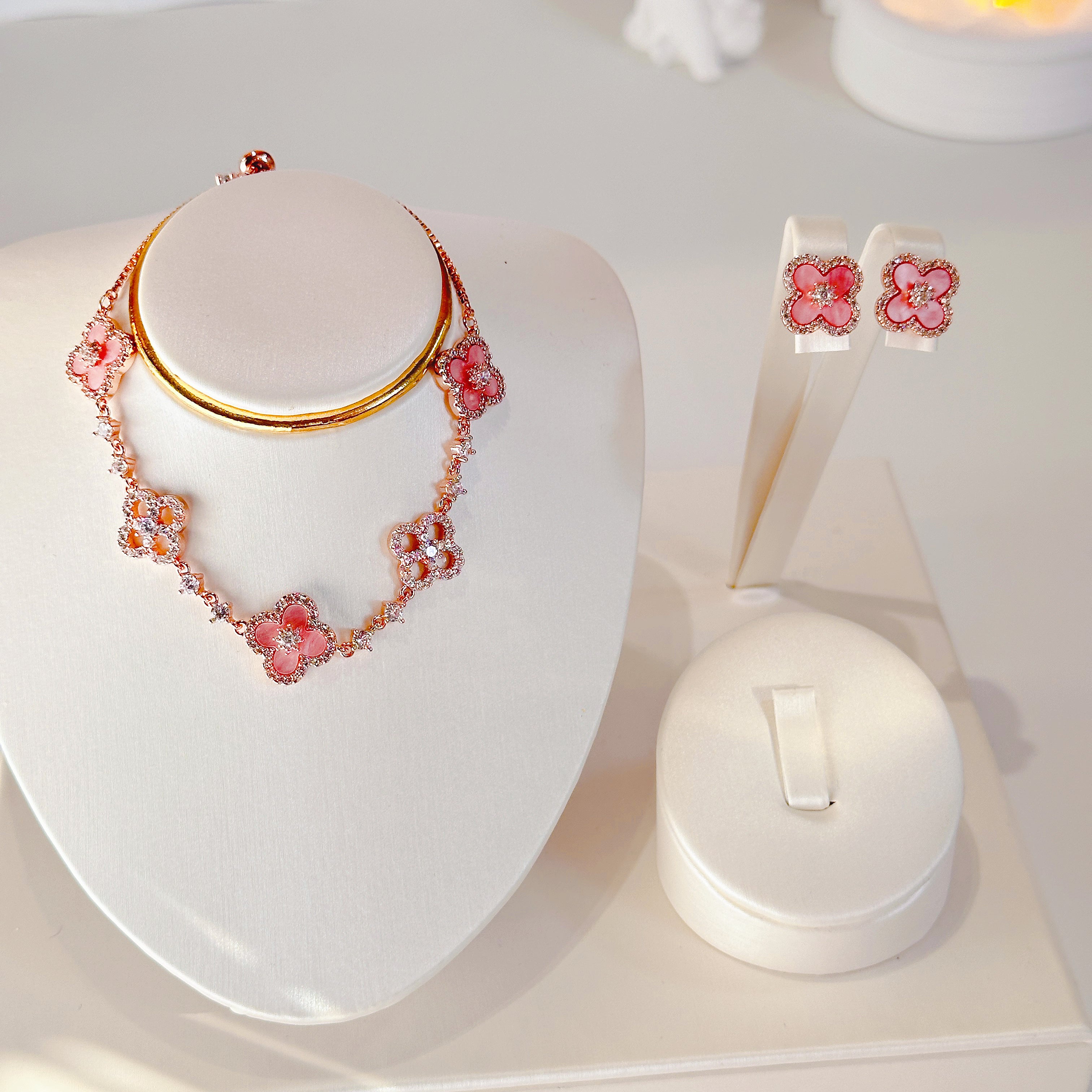 Lucky Four Leaf Clover Jewelry Set | S925 Sterling Silver Earrings & Necklace & Bracelet