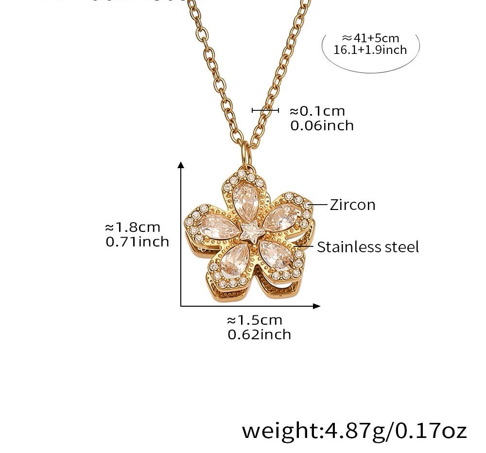 The Rotating Bloom Trio - Kinetic Five-Petal Flower Set in Stainless Steel & Zircon