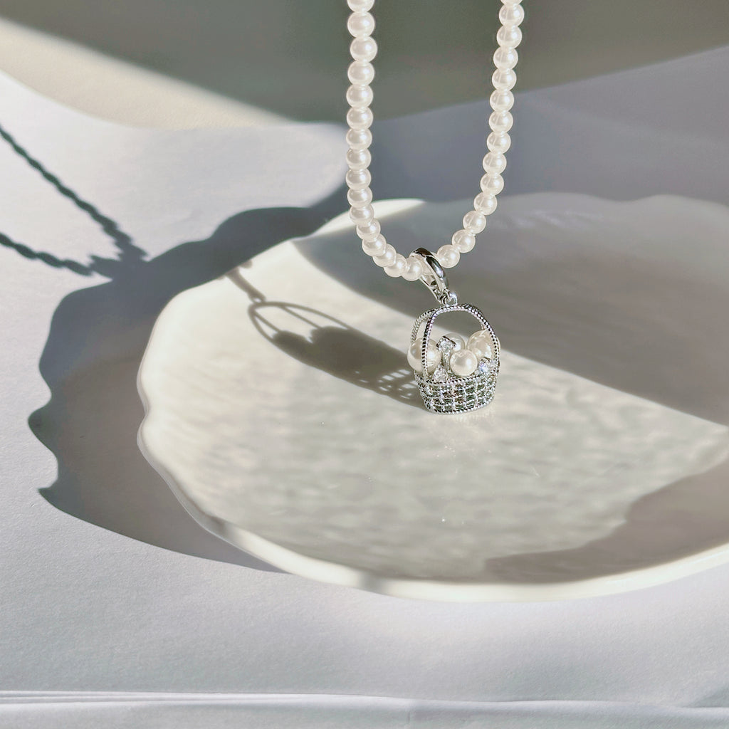 The Fortune Basket Necklace - Baroque Pearl Accent, Layering Chain - Pale Luna Jewelry