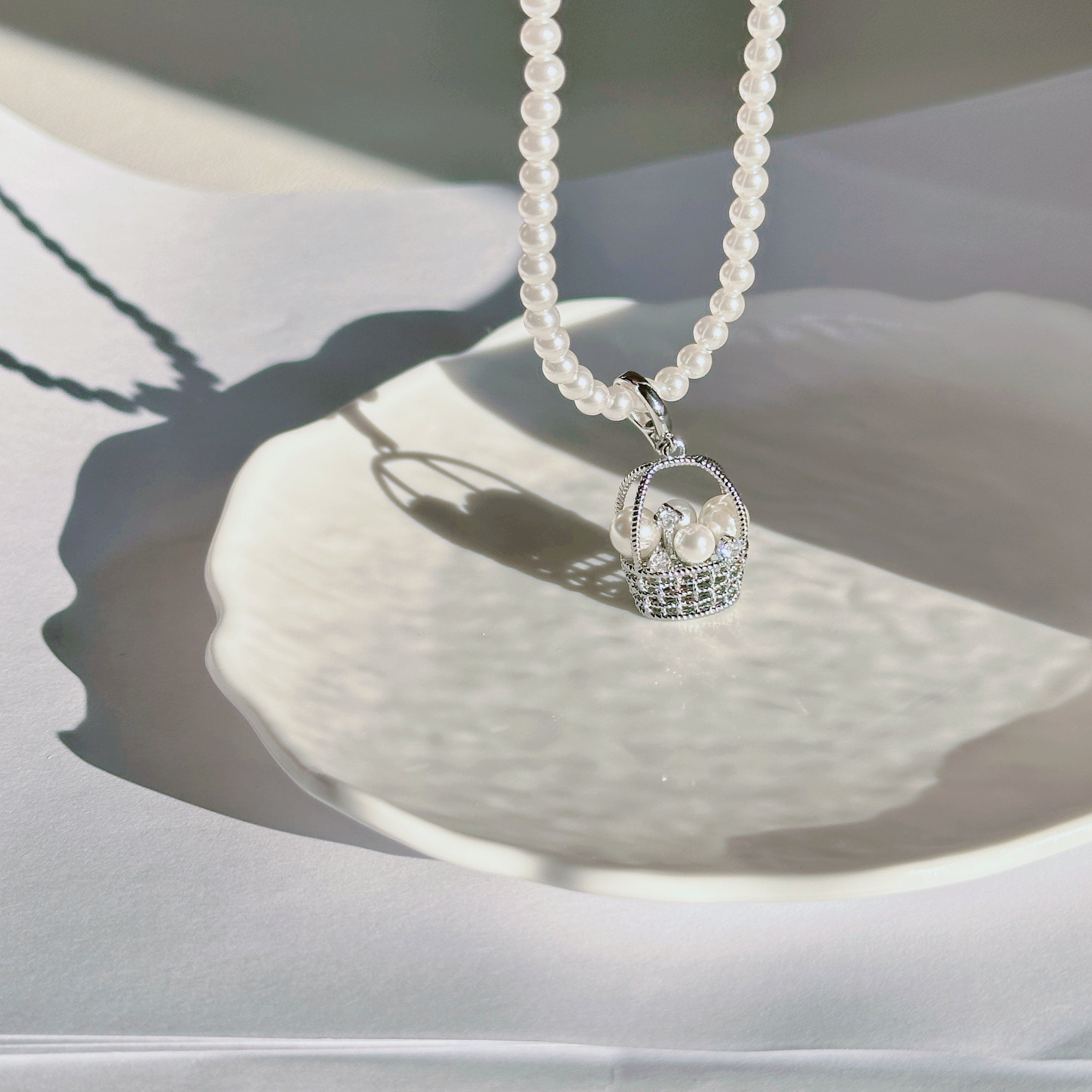 The Fortune Basket Necklace - Baroque Pearl Accent, Layering Chain - Pale Luna Jewelry