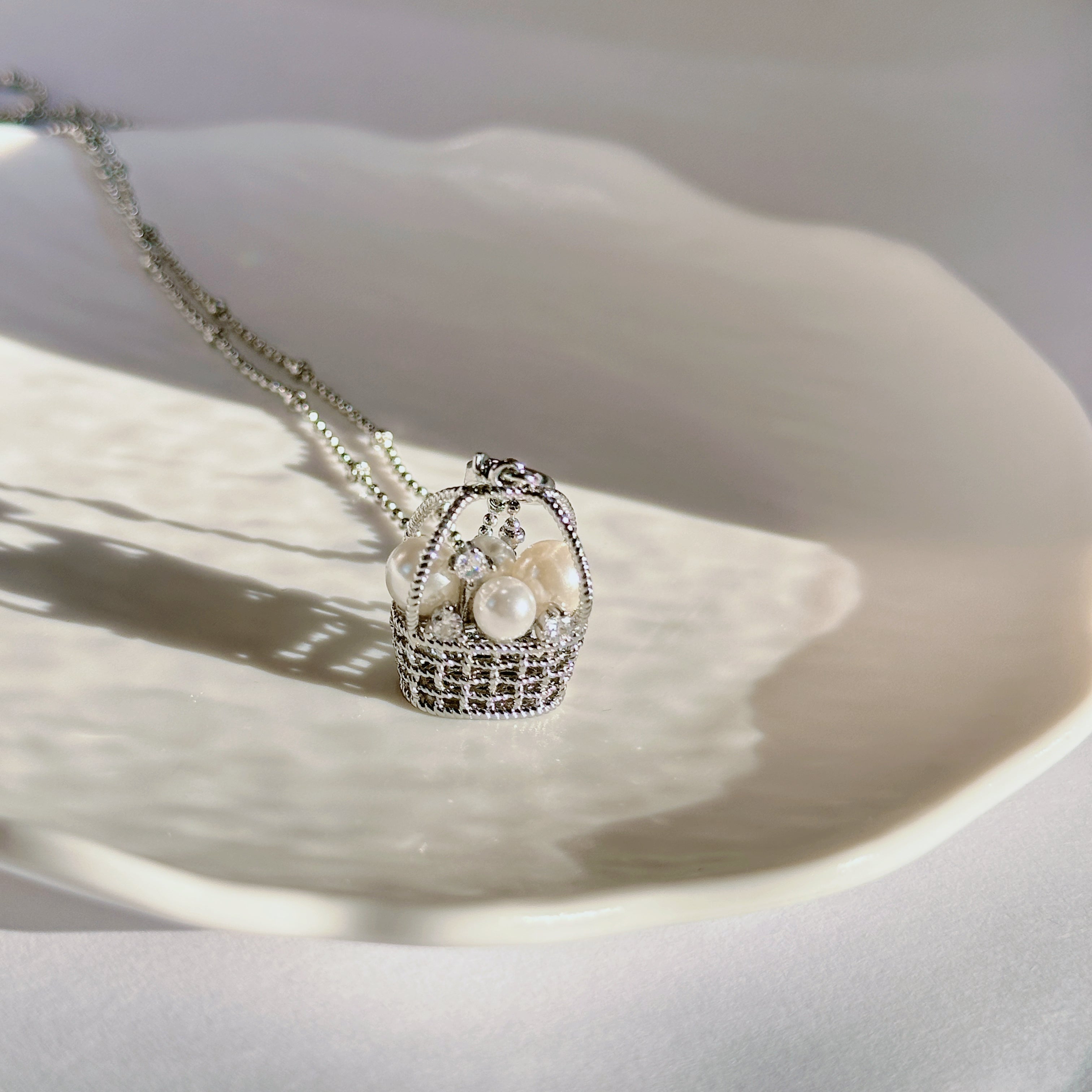 The Fortune Basket Necklace - Baroque Pearl Accent, Layering Chain - Pale Luna Jewelry