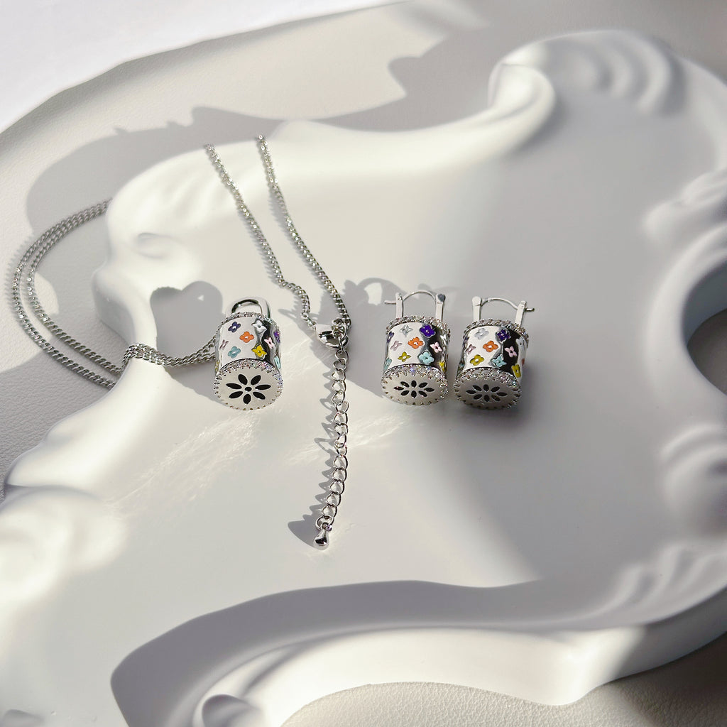 The Enchanted Clover Charm Set | Pavé Necklace & Earrings in 18K Gold/ Silver