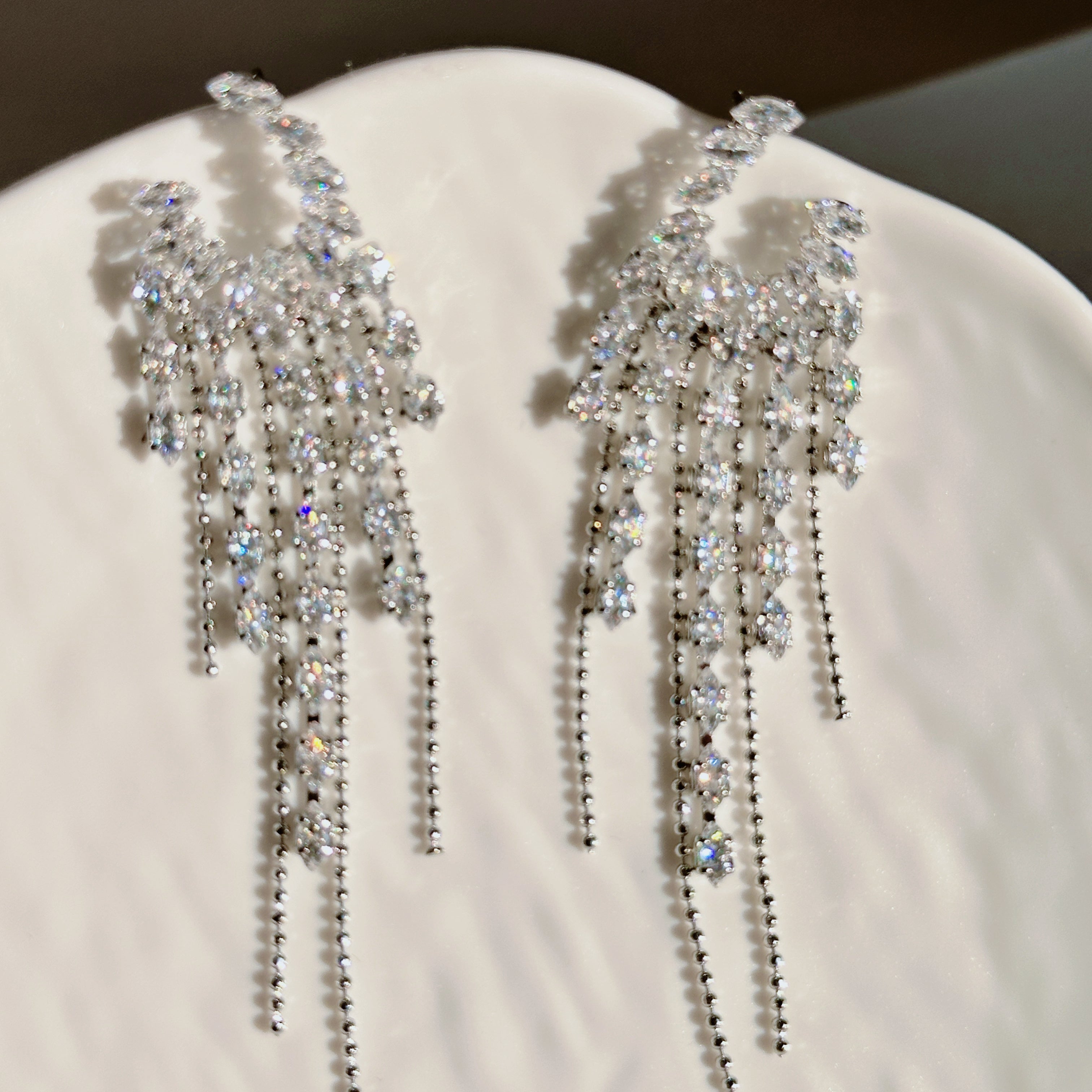 The Cascade Earrings - Architectural Fringe in Full Pavé - Pale Luna Jewelry