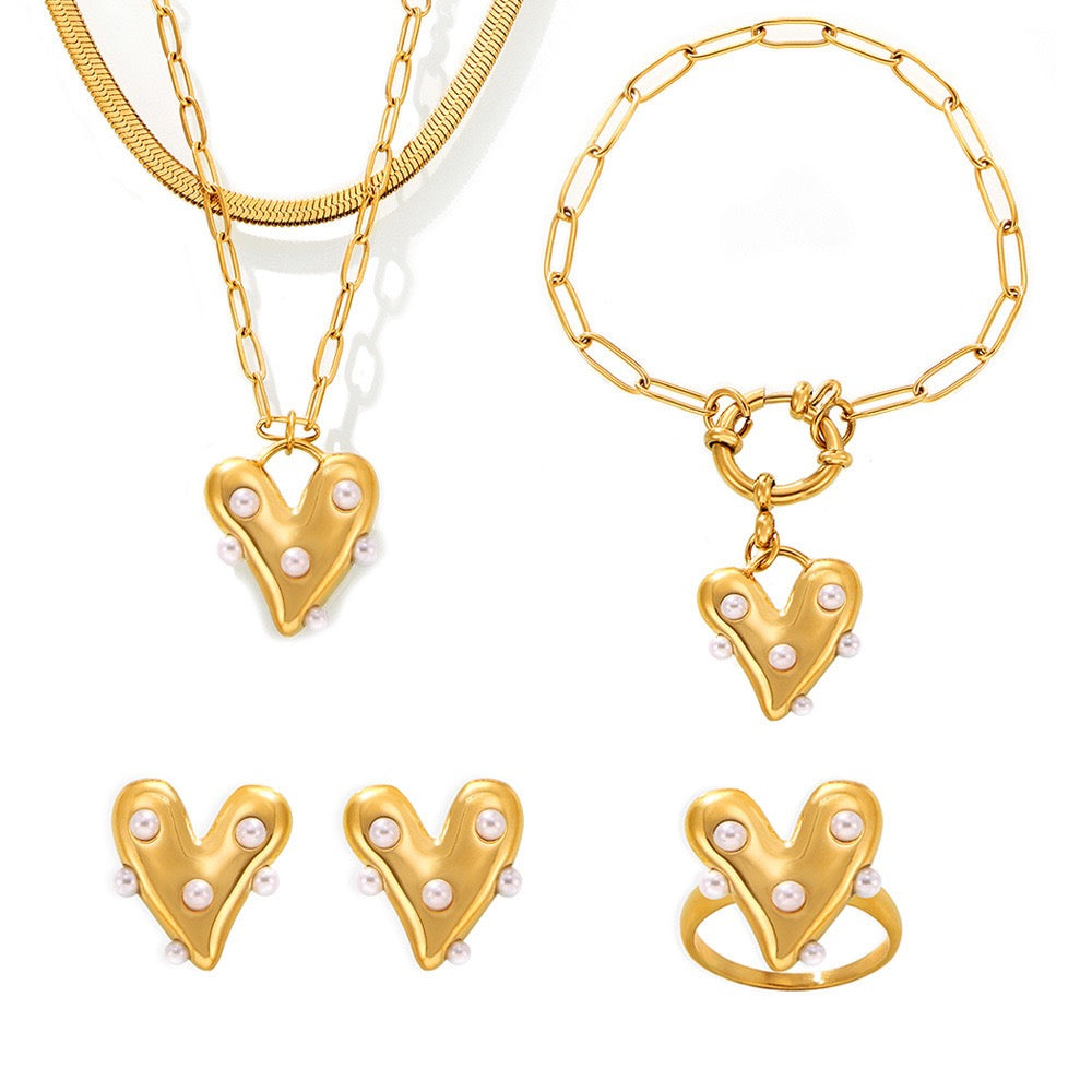 The Gilded Heart Suite - Articulated in Stainless Steel & Cultured Pearl