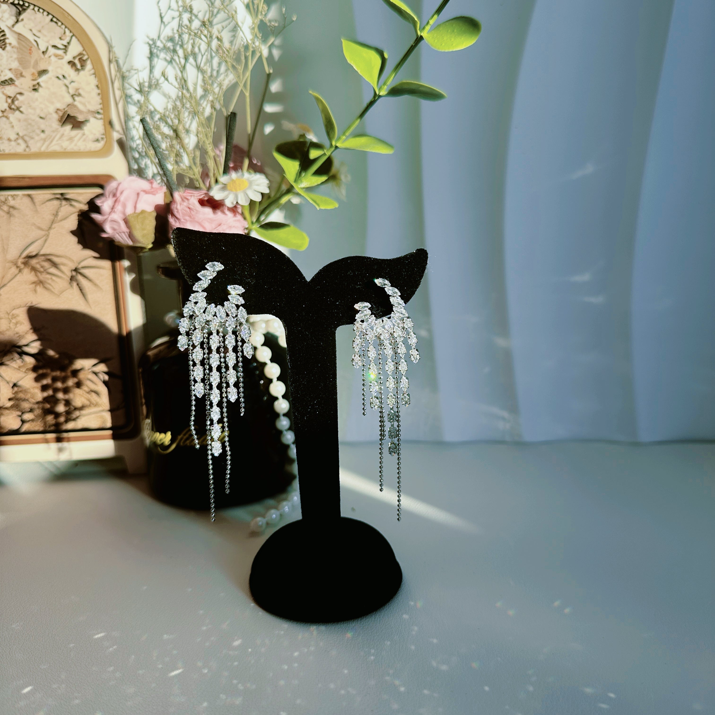 The Cascade Earrings - Architectural Fringe in Full Pavé - Pale Luna Jewelry