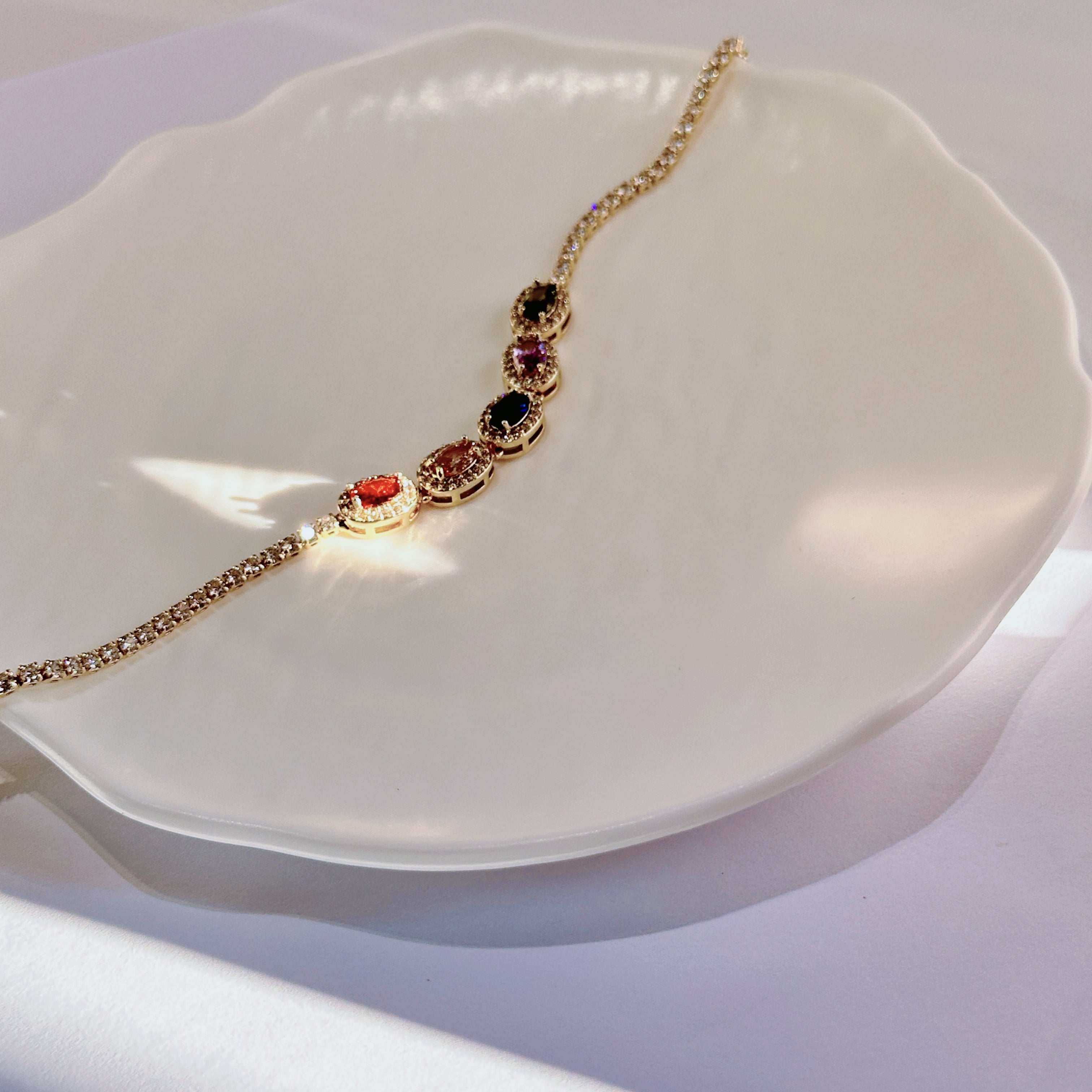 Multi-Color Zircon Tennis Bracelet - Adjustable French Luxury Diamond-Cut Chain - Pale Luna Jewelry