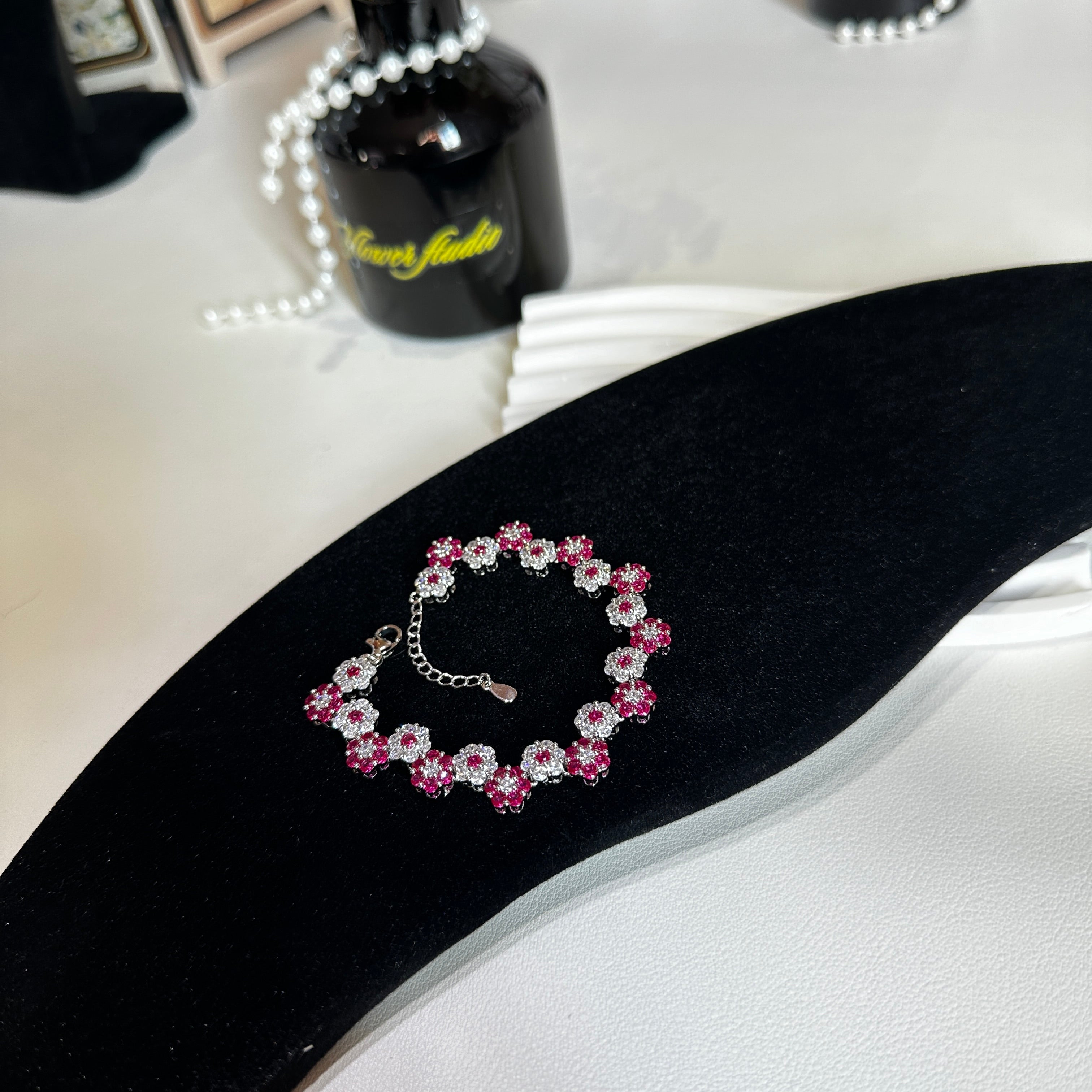 Ruby Red Corundum Jewelry Set - Earrings, Bracelet & Necklace Suite | Floral Design Luxury Women's Jewelry - Pale Luna Jewelry