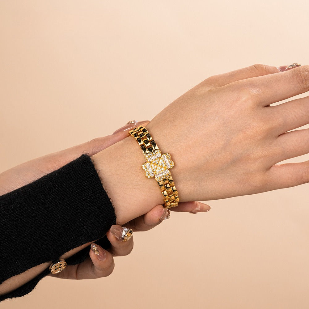 Petal zircon watch chain copper gold-plated, popular light luxury fashion in Europe, America and the Middle East, factory direct sales TK live broadcast special supply