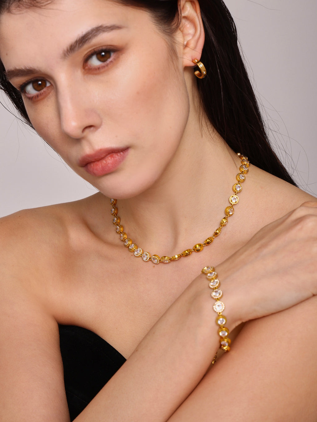 The Linear Light Set - Diamond-Cut Necklace & Bracelet in Gold or Steel