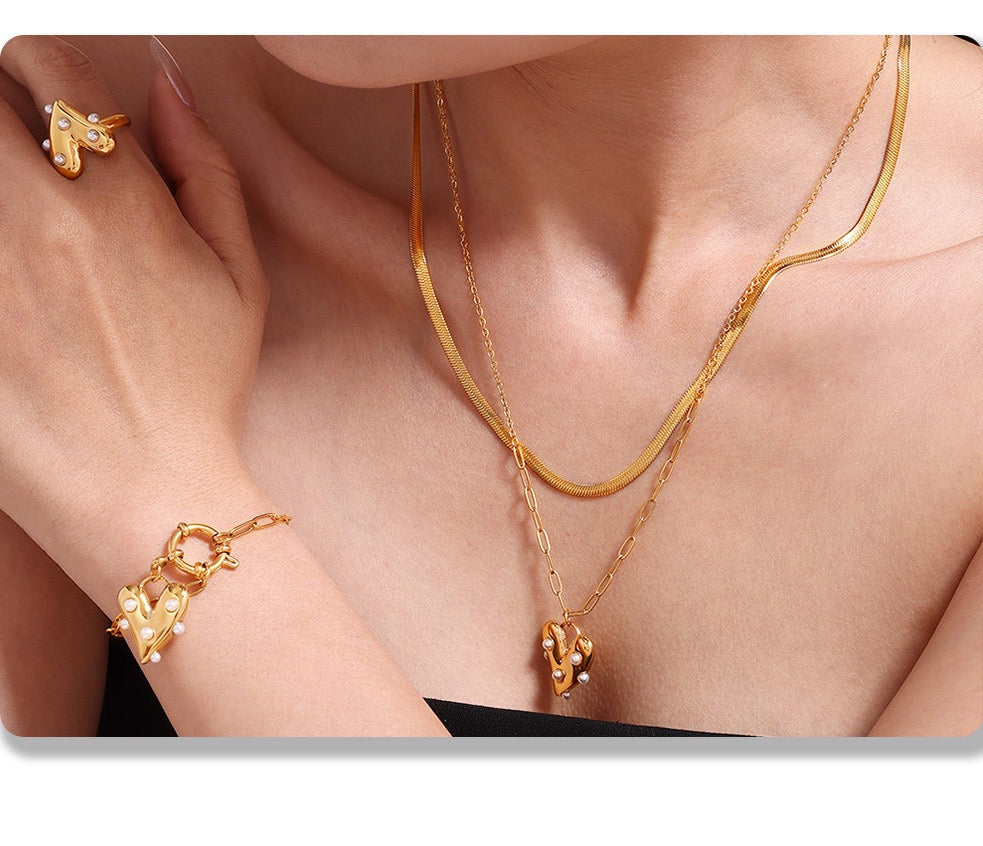 The Gilded Heart Suite - Articulated in Stainless Steel & Cultured Pearl